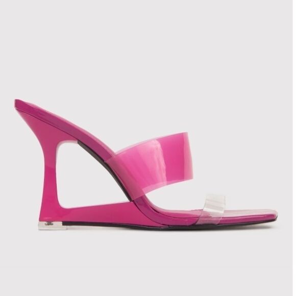 Black Suede Studio ODESSA Fuchsia Fedora Patent Leather Cut Out Wedge Sandals - Picture 4 of 16